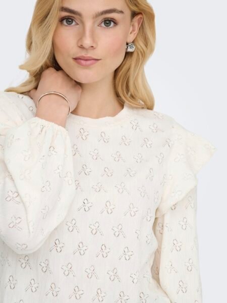 JDY LOLLIE LIFE L/S FRILL TOP JRS, BLUSE, Cloud Dancer