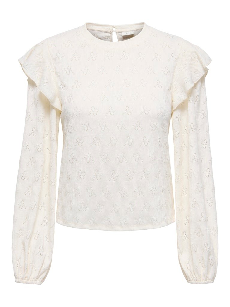 JDY LOLLIE LIFE L/S FRILL TOP JRS, BLUSE, Cloud Dancer - Bilde 2