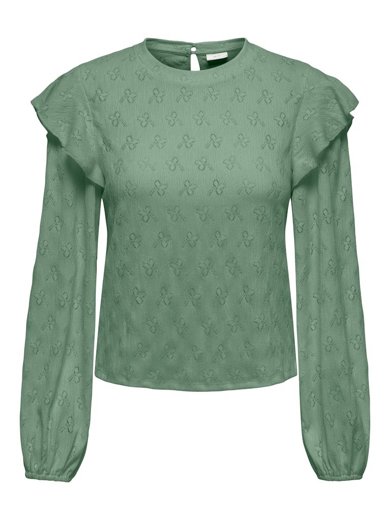 JDY LOLLIE LIFE L/S FRILL TOP JRS, BLUSE, Hedge Green - Bilde 2