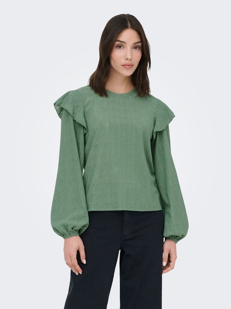 JDY LOLLIE LIFE L/S FRILL TOP JRS, BLUSE, Hedge Green - Bilde 4