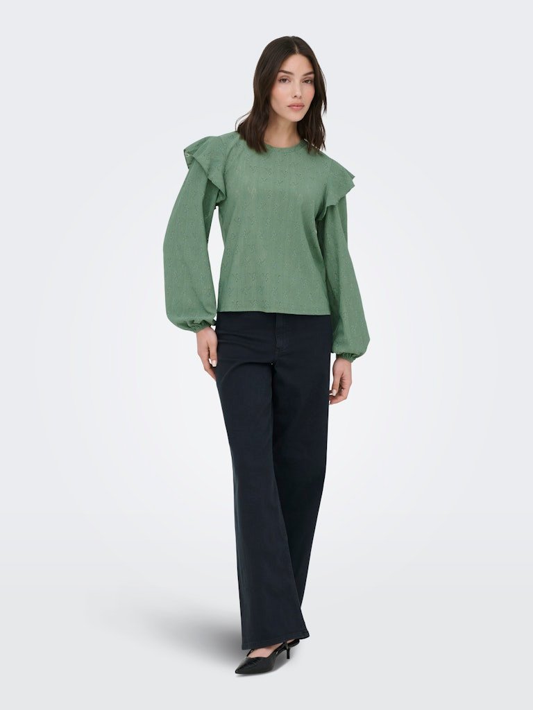 JDY LOLLIE LIFE L/S FRILL TOP JRS, BLUSE, Hedge Green - Bilde 5