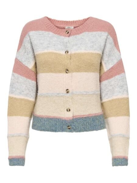 JDY CASSIDY LIFE L/S O-NECK CARDIGAN KNT, STRIKKEJAKKE, Desert Sand W. LGM/PEACH