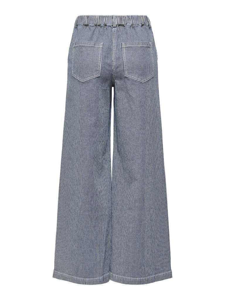 JDY NIKITA MW WIDE STRING PANT PNT-, Bukse, Black Iris CLOUD DANCER- Blå Og Hvitstripet Denim - Bilde 2
