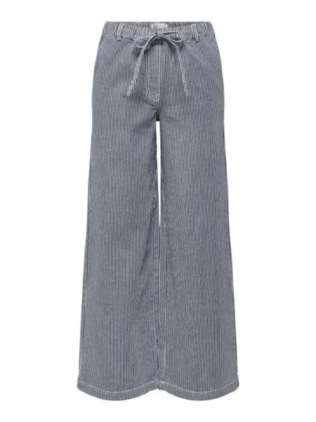 JDY NIKITA MW WIDE STRING PANT PNT-, Bukse, Black Iris CLOUD DANCER- Blå Og Hvitstripet Denim