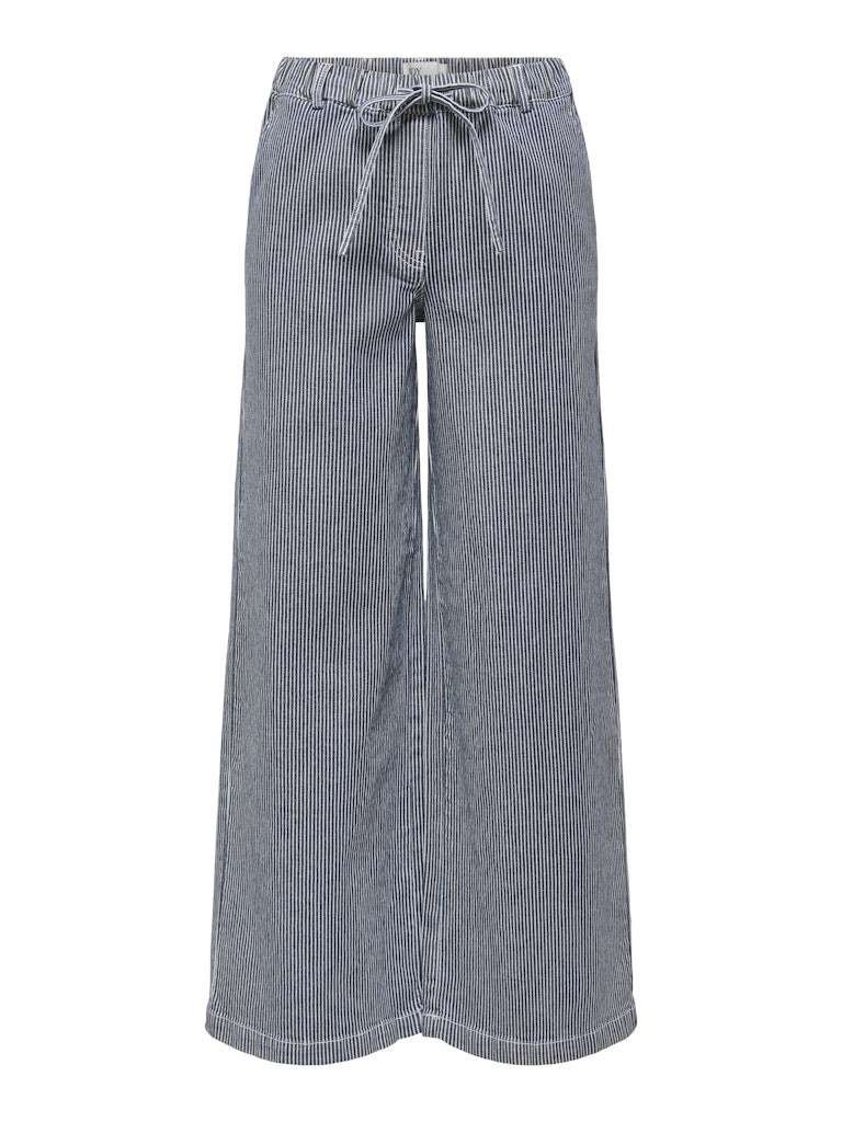 JDY NIKITA MW WIDE STRING PANT PNT-, Bukse, Black Iris CLOUD DANCER- Blå Og Hvitstripet Denim