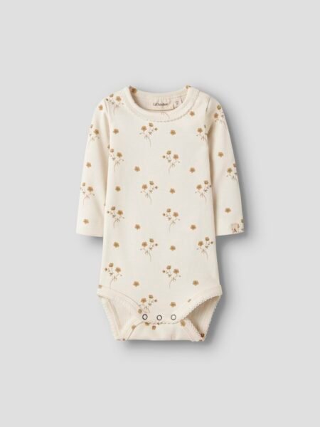 LIL ATELIER LAYO SIG LS SLIM BODY, Coconut Milk FLOWER YELLOW - Offwhite Med Blomster