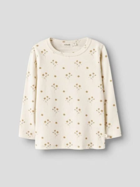 LIL ATELIER LAYO SIG LS SLIM TOP , Genser/ Trøye, Coconut Milk_FLOWER YELLO, Offwhite Med Blomster