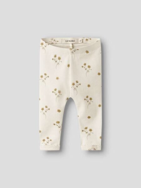 LIL ATELIER LAYO SIN SLIM LEGGINGS, Thights, Coconut Milk FLOWER YELLOW - Offwhite Med Blomster
