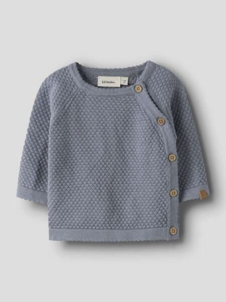 LIL  ATELIER FICO LS WRAP KNIT-  Strikket Bomulls Genser/ Cardigan, Tradewinds_MELANGE- Støvet Blå Melange