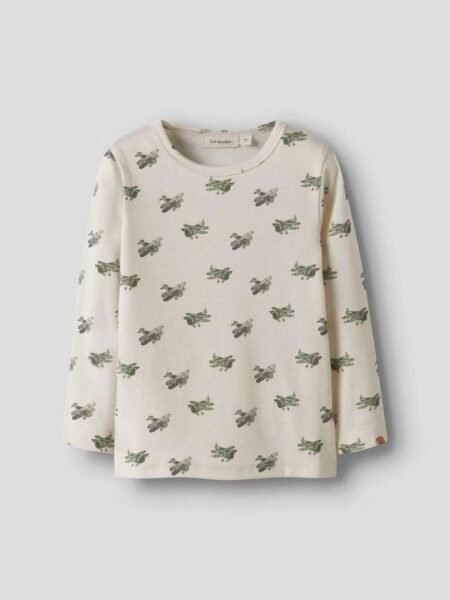 LIL ATELIER LAYO GEU LS SLIM TOP- Coconut Milk AIRPLANE, Genser Med Flymønster 2-5år
