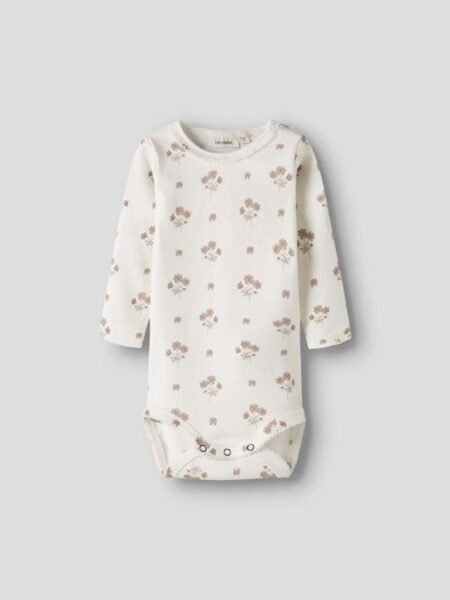LIL ATELIER LAYO SIG LS SLIM BODY, Coconut Milk FLOWER PINK- Offwhite Med Rosa Blomster