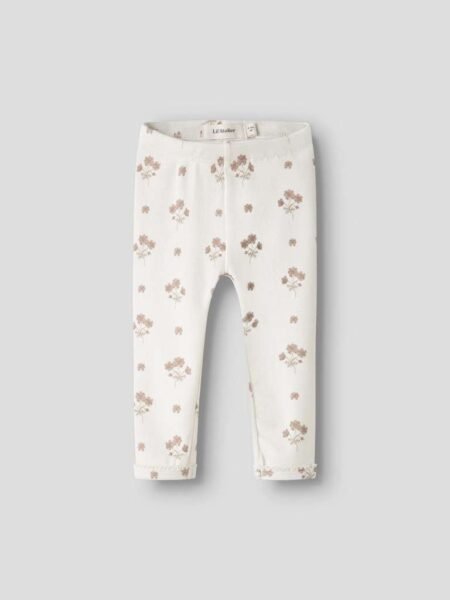 LIL ATELIER LAYO SIN SLIM LEGGINGS, Thights, Coconut Milk FLOWER PINK- Offwhite Med Rosa Blomster