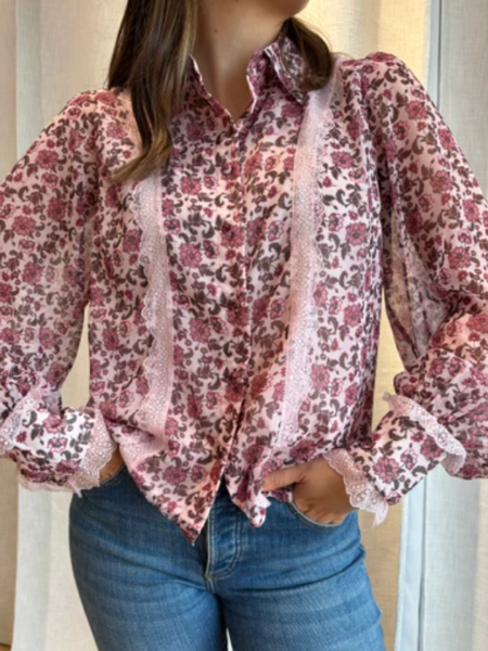 YAS RETRIVA LS SHIRT - EX - Bluse/ Skjorte, Pristine/AOP RETRIVA AOP