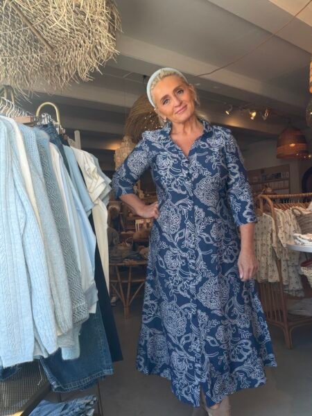 JDY ELISE LIFE 3/4 MIDI DRESS, Kjole I Viskose I Str S- XXL,, Dark Blue Denim PATRIOT BLUE FLOWERS