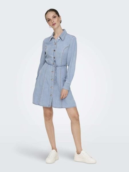 JDY KAMMA LS BELT SHORT DRESS DNM, Denim Kjole, Light Blue Denim