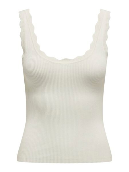 JDY NANNA S/L SCALLOP EDGE TOP KNT NOOS- Singlet, Cloud Dancer