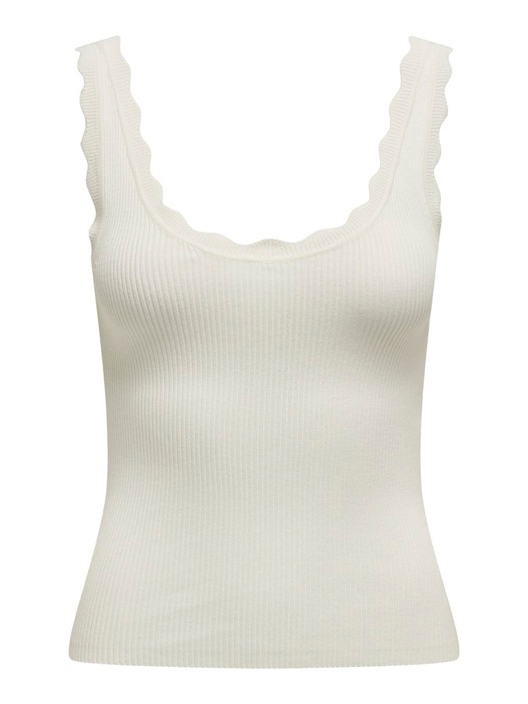 JDY NANNA S/L SCALLOP EDGE TOP KNT NOOS- Singlet, Cloud Dancer