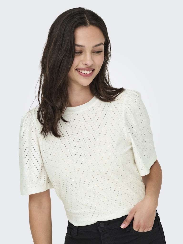 JDY CATHINKA S/S TAG TOP JRS, Cloud Dancer