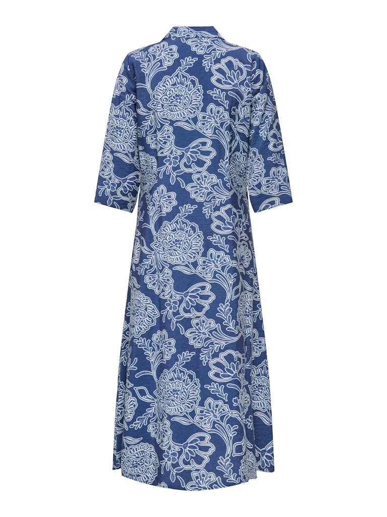 JDY ELISE LIFE 3/4 MIDI DRESS, Kjole I Viskose I Str S- XXL,, Dark Blue Denim PATRIOT BLUE FLOWERS - Bilde 3