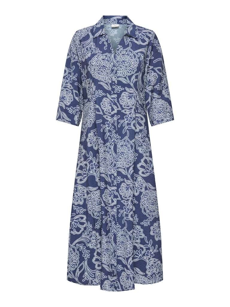 JDY ELISE LIFE 3/4 MIDI DRESS, Kjole I Viskose I Str S- XXL,, Dark Blue Denim PATRIOT BLUE FLOWERS - Bilde 2