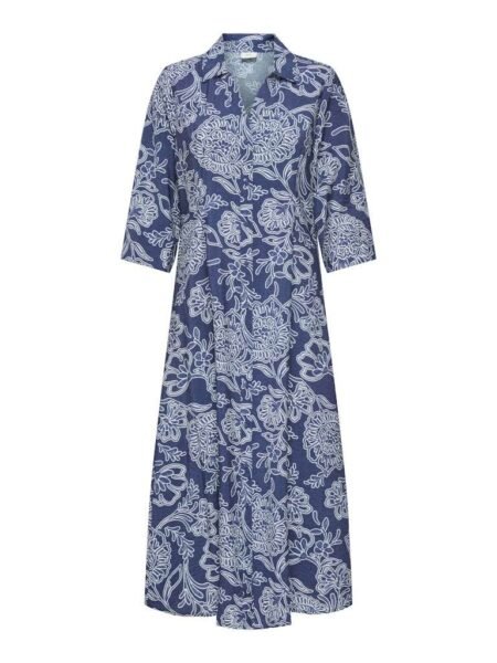 JDY ELISE LIFE 3/4 MIDI DRESS, Kjole I Viskose I Str S- XXL,,  Dark Blue Denim  PATRIOT BLUE FLOWERS