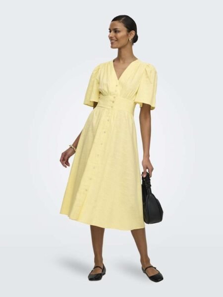 JDY NORA 2/4 MIDI DRESS WVN NOOS, Kjole Str Xs- Xxl, Double Cream- Lys Gul