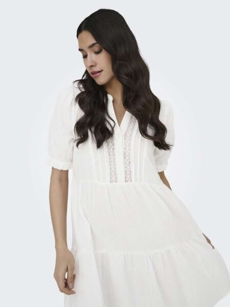 JDY THEIS LIFE 2/4 LACE DRESS WVN DIA , Kjole i Bomullsmusselin, Cloud Dancer