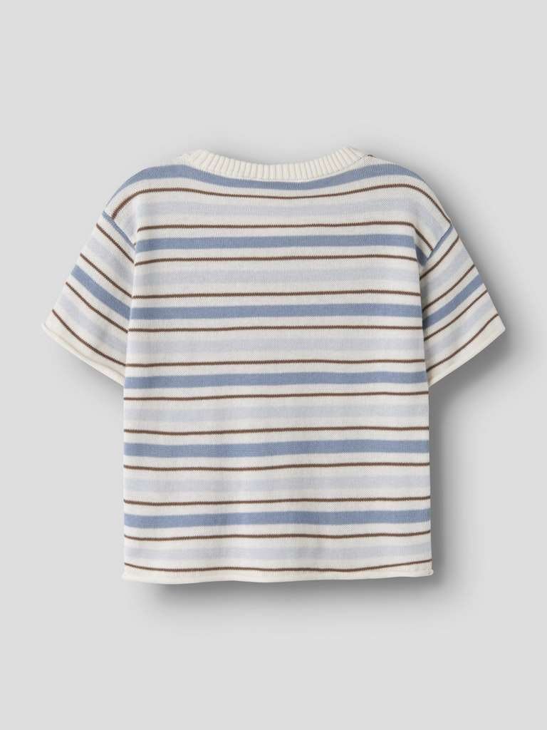 LIL ATELIER HITO SS LOOSE KNIT- Tynnsrikket T- Skjorte, Coconut Milk DUSTY BLUE - Bilde 2