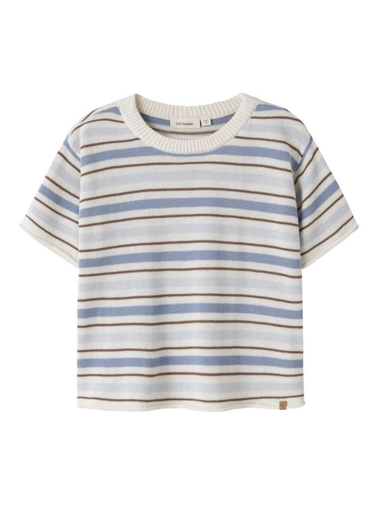 LIL ATELIER HITO SS LOOSE KNIT- Tynnsrikket T- Skjorte, Coconut Milk DUSTY BLUE - Bilde 3
