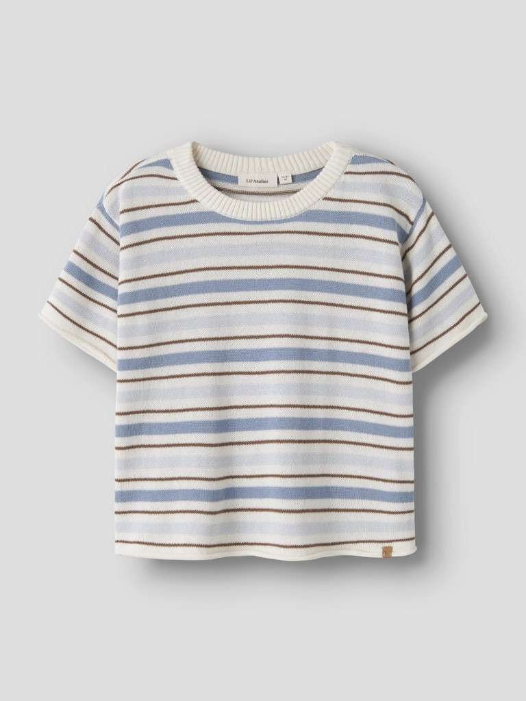 LIL ATELIER HITO SS LOOSE KNIT- Tynnsrikket T- Skjorte, Coconut Milk DUSTY BLUE