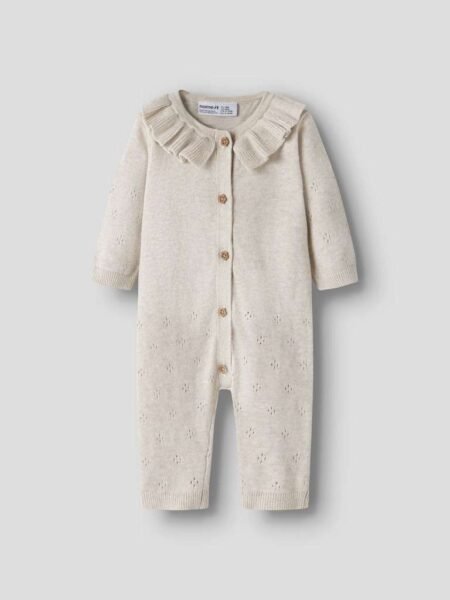 NAME IT DIAME LS KNIT SUIT- Strikket heldress I Bomull, Peyote Melange- Beige