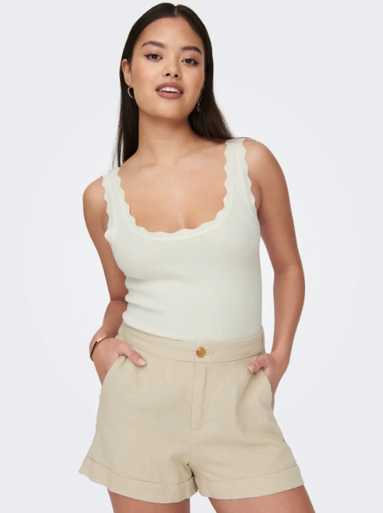 JDY NANNA S/L SCALLOP EDGE TOP KNT NOOS- Singlet, Cloud Dancer - Bilde 2