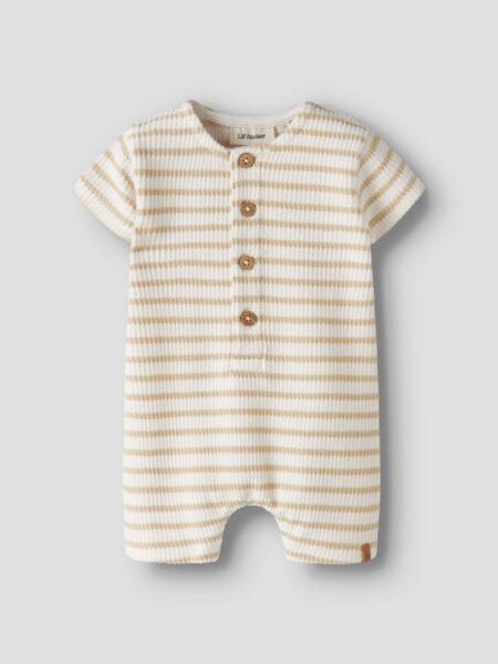 LIL ATELIER TADEO SS LOOSE SUIT , STRIPETE BUKSEDRAKT, Coconut Milk