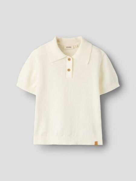 LIL  ATELIER  Hitos Loose ss Polo Knit- Tynnstrikket Polo, Coconut Milk