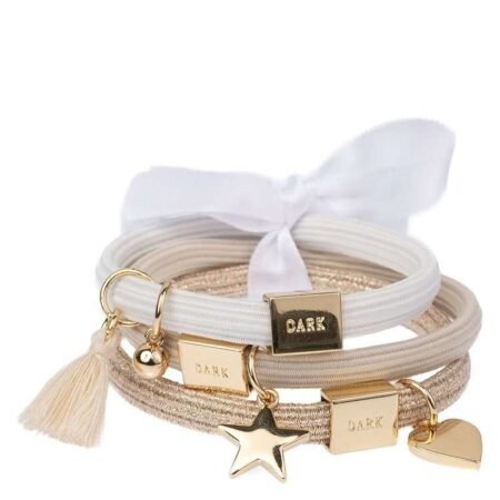 Dark Department Hair Ties 3 pk Charm Combo - 3pk Hårstrikk Med Charms, Sand W/ Gold