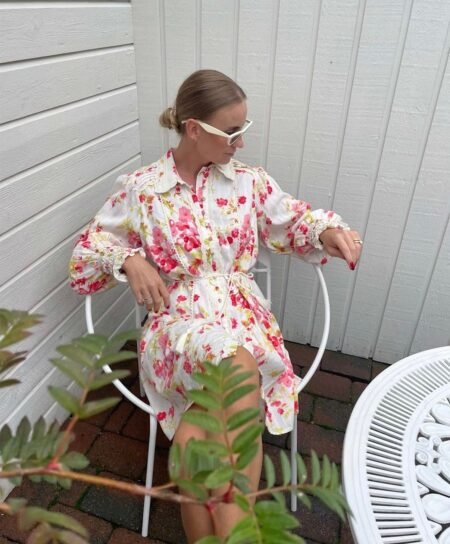 YAS Somelli LS Shirt Dress- Skjortekjole, Birch/ Red Flowers