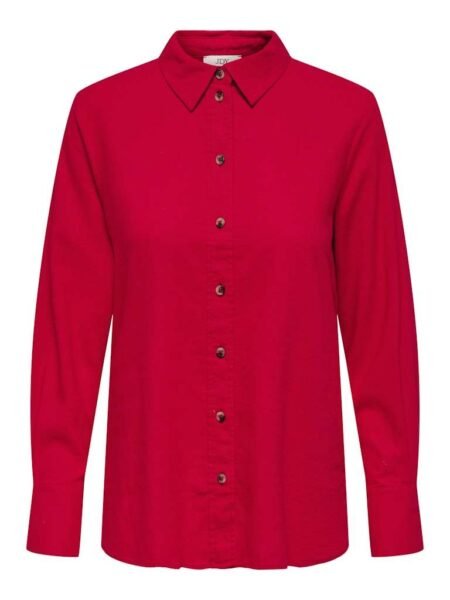 JDY SAY L/S LINEN LOOSE SHIRT WVN NOOS, SKJORTE I 80%VISKOSE 20%LIN, Ski Patrol/Rød