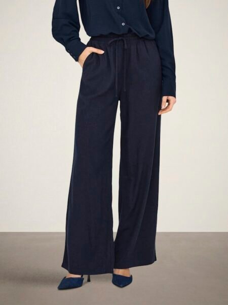 JDY SAY HW LINEN WIDE PANT- Bukse I 80% Viskose, 20% Lin, WVN NOOS, Sky Captain- Mørk blå