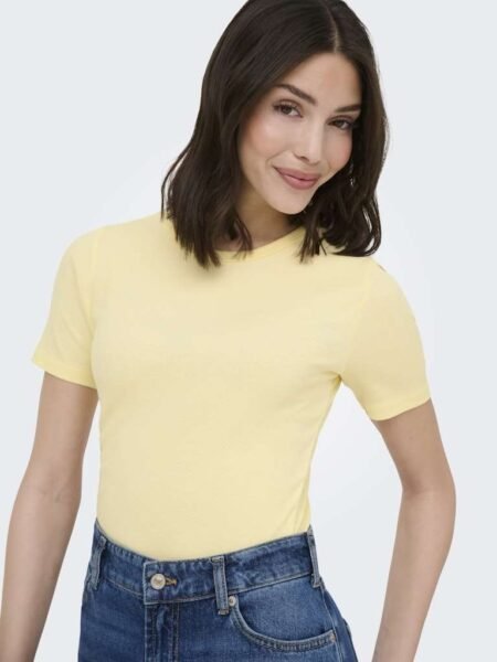 JDY LUCKY S/S O NECK TOP - T Skjorte, JRS NOOS, Pastel Yellow