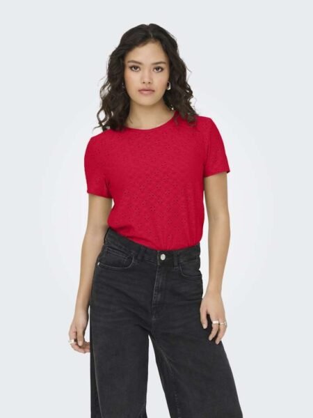 JDY CATHINKA S/S TAG TOP JRS NOOS, T Skjorte, Ski Patrol/Rød