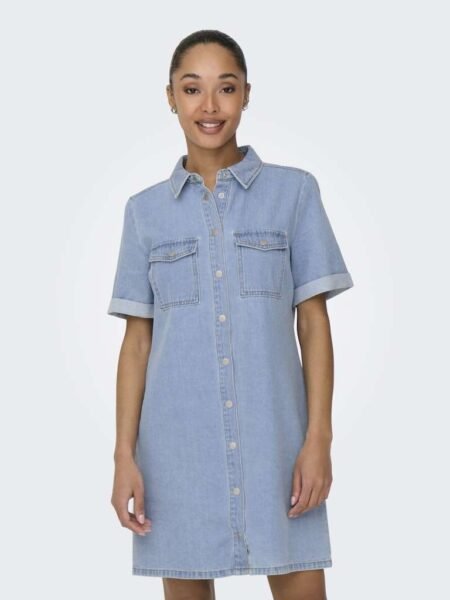 JDY ESMEE SS BUTTON DRESS DNM, Dongerikjole, Light Blue Denim
