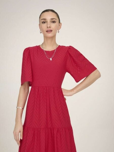 JDY CARLA CATHINKA S/S DRESS JRS NOOS,  Kjole, Ski Patrol- Rød