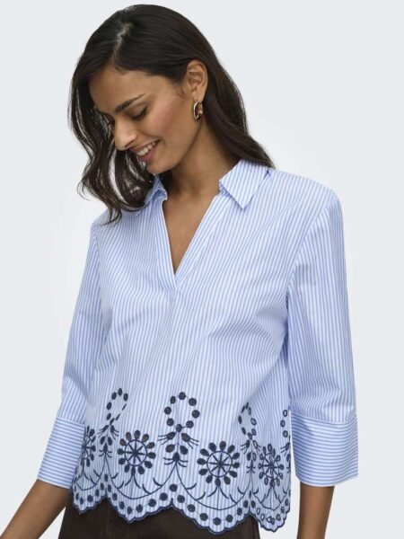 JDY BILLE L/S EMBROIDERY TOP WVN, BLUSE, White Provence