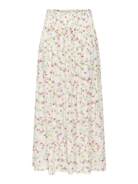 JDY SEZEN LIFE HW SMOCK SKIRT WVN DIA, SKJØRT, Cloud Dancer CORAL DITSY FLOWER