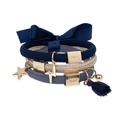 Dark Department Hair Ties 3 pk Charm Combo - 3pk Hårstrikk Med Charms, Navy Blues W/ Gold