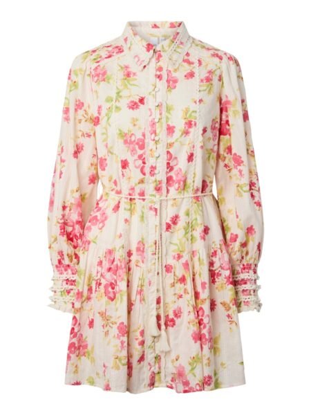 YAS Somelli LS Shirt Dress- Skjortekjole, Birch/ Red Flowers