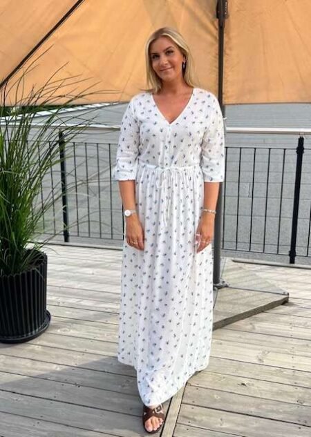 JDY SEZEN LIFE 3/4 MAXI DRESS, Cloud Dancer,BLUE DITSY FLOWER, Kjole