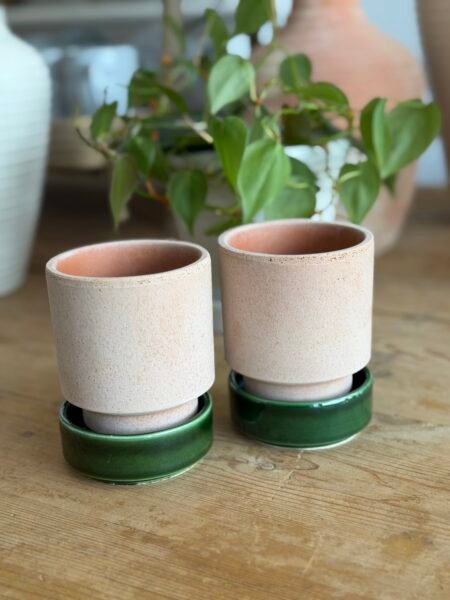 Bergs Potter Hoff RAW Rosa/GLAZED Emerald Green, Ø 8 cm, 2-pack