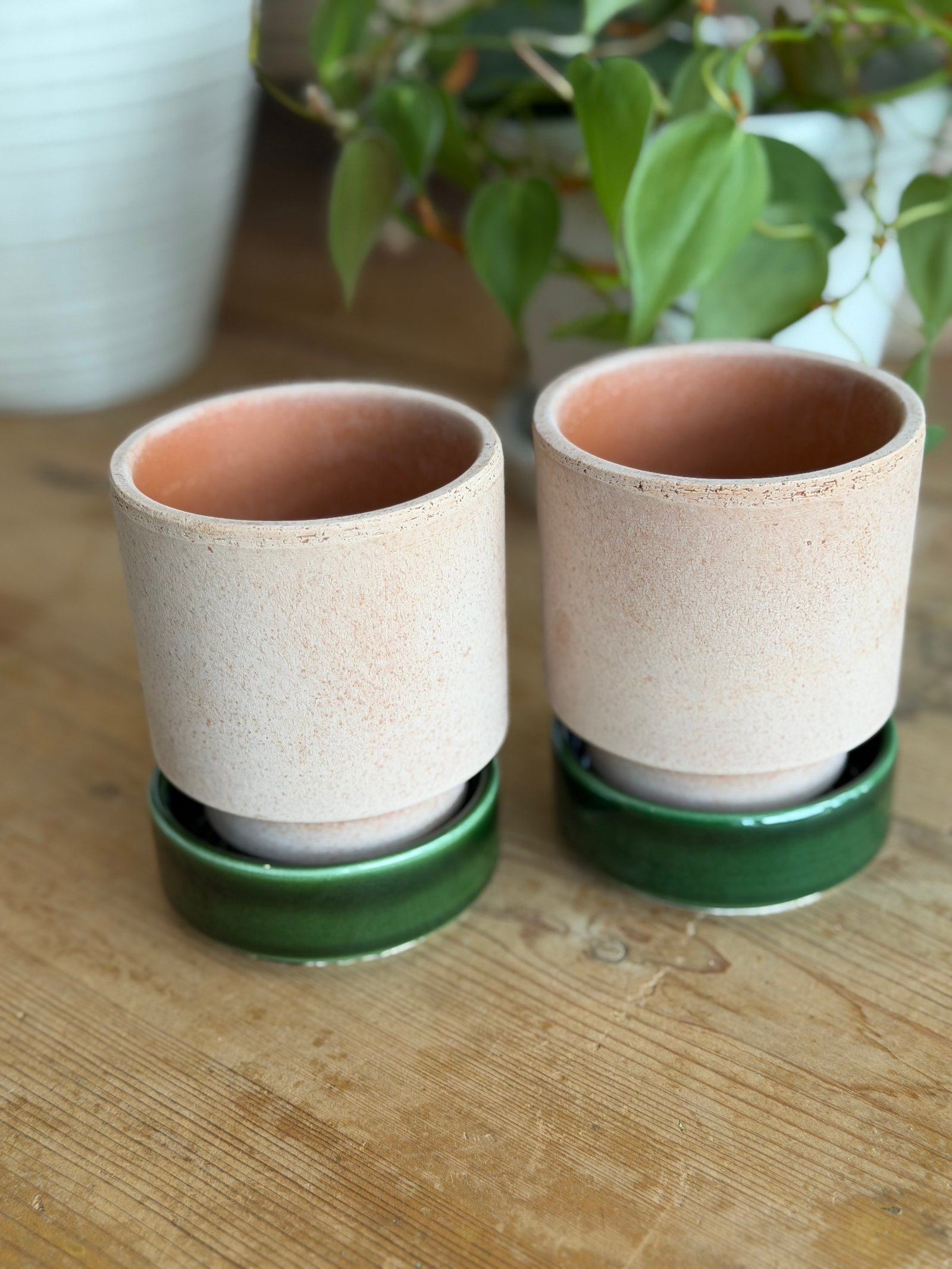 Bergs Potter Hoff RAW Rosa/GLAZED Emerald Green, Ø 8 cm, 2-pack - Bilde 3