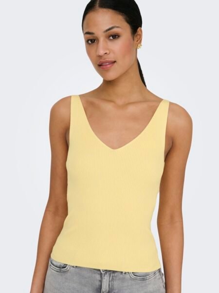 JDY NANNA S/L TOP- Singlet KNT NOOS, Double Cream  - Lys Gul